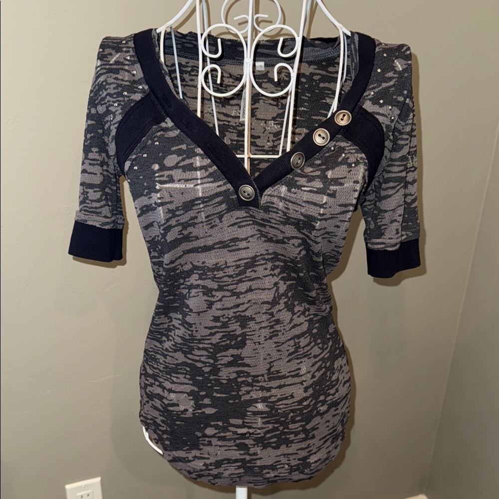 Adiktd Charcoal and Black Buttoned Women's Blouse